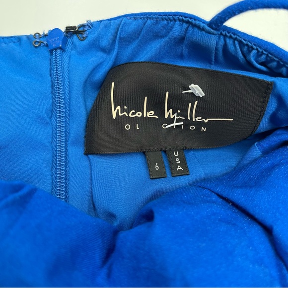 Nicole Miller Ruched Stretch Bodycon Bright Cerulean Blue Mini Designer Dress 6 - Picture 3 of 3